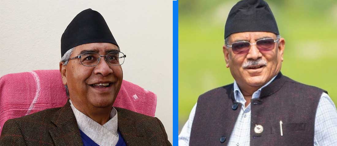 संसद बैठक बस्नुअघि नेकपा (माओवादी) केन्द्रका अध्यक्ष पुष्पकमल दाहाल ‘प्रचण्ड’ प्रधानमन्त्री शेरबहादुर देउवाबीच भेट