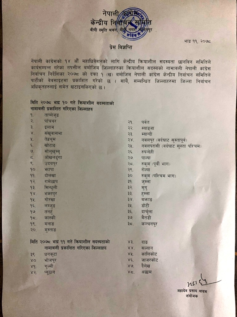थप १० जिल्लाको क्रियाशील सदस्यता सूची सार्वजनिक