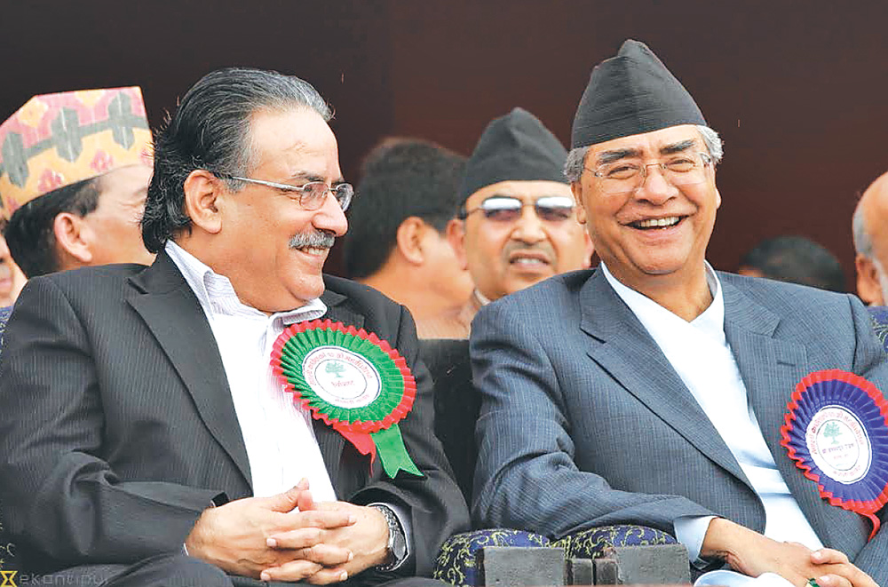 सभापति शेरबहादुर देउवा र नेकपा माओवादी केन्द्रका अध्यक्ष पुष्पकमल दाहाल प्रचण्डबीच छलफल,सिट बाँडफाँटबारे ३ बजे कार्यदलमा छलफल हुने