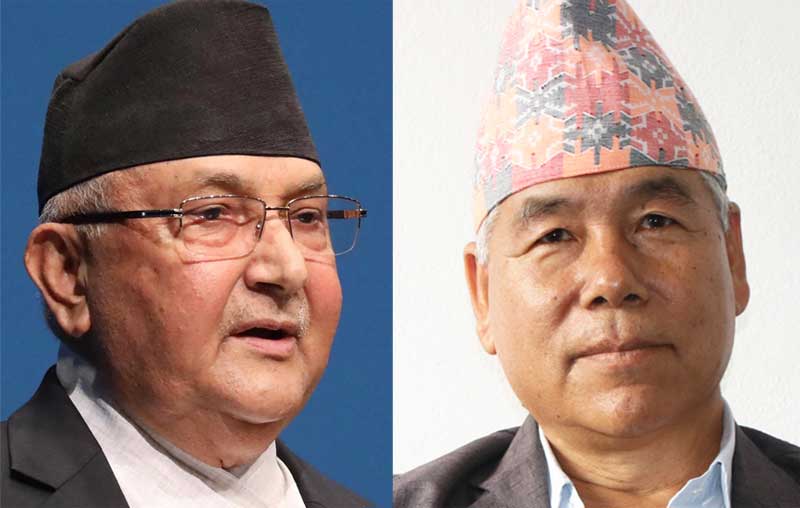 अध्यक्ष केपी शर्मा ओली र नेकपा माओवादी केन्द्रका महासचिव देव गुरुङबीच भेटवार्ता