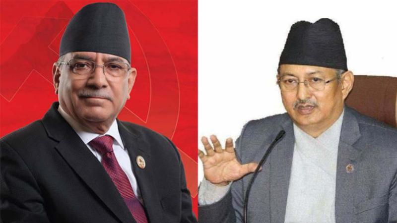 प्रधानमन्त्री पुष्पकमल दाहाल ‘प्रचण्ड’सँग पूर्वगृहमन्त्री तथा नेपाली कांग्रेसका नेता बालकृष्ण खाँणकाे भेटवार्ता