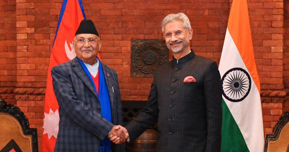 पूर्वप्रधानमन्त्री  एमाले अध्यक्ष केपी ओली र एस.जयशंकरबिच भेटवार्ता
